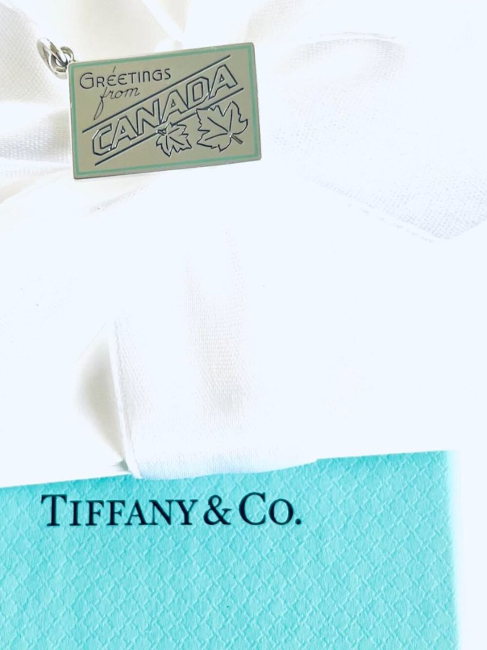 Tiffany & Co. Canada Postcard Sterling Silver Blue Enamel Trim Charm 🍁